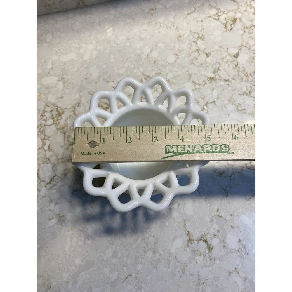 White Milk Glass Diamond Pattern Lace Edge Round Bowl Pressed Glass 5\